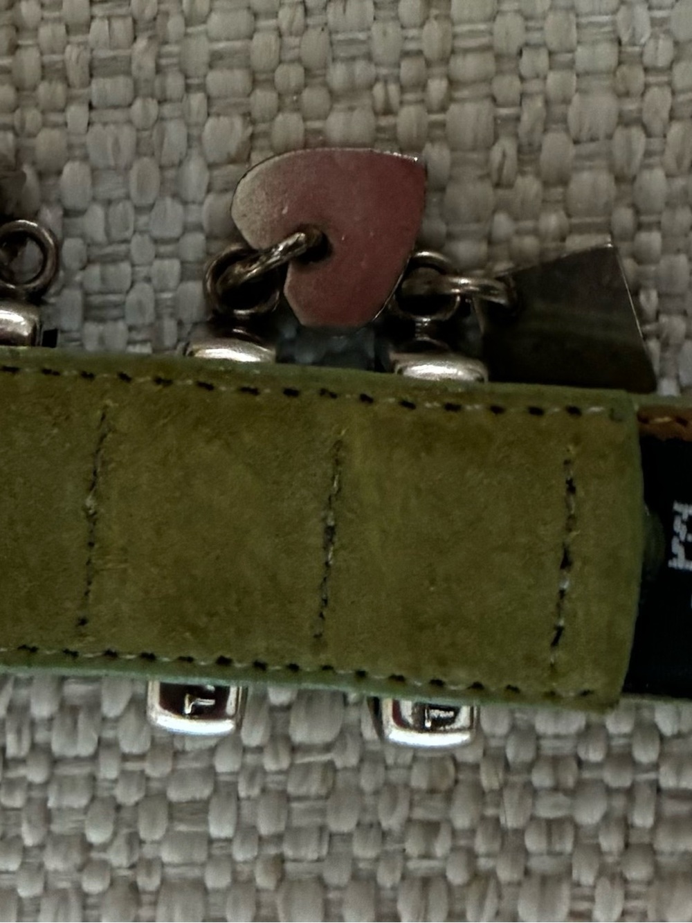 Brighton Green Suede L silver-toned dangling word Belt - Picture 6 of 12